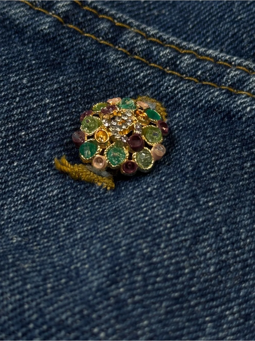 CHANEL High Rise 90s Denim Jeans with Gold CC Buttons rhinestones tapered gems